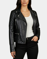 Women Cross Zip Biker Leather Jacket Claudia Nova Black